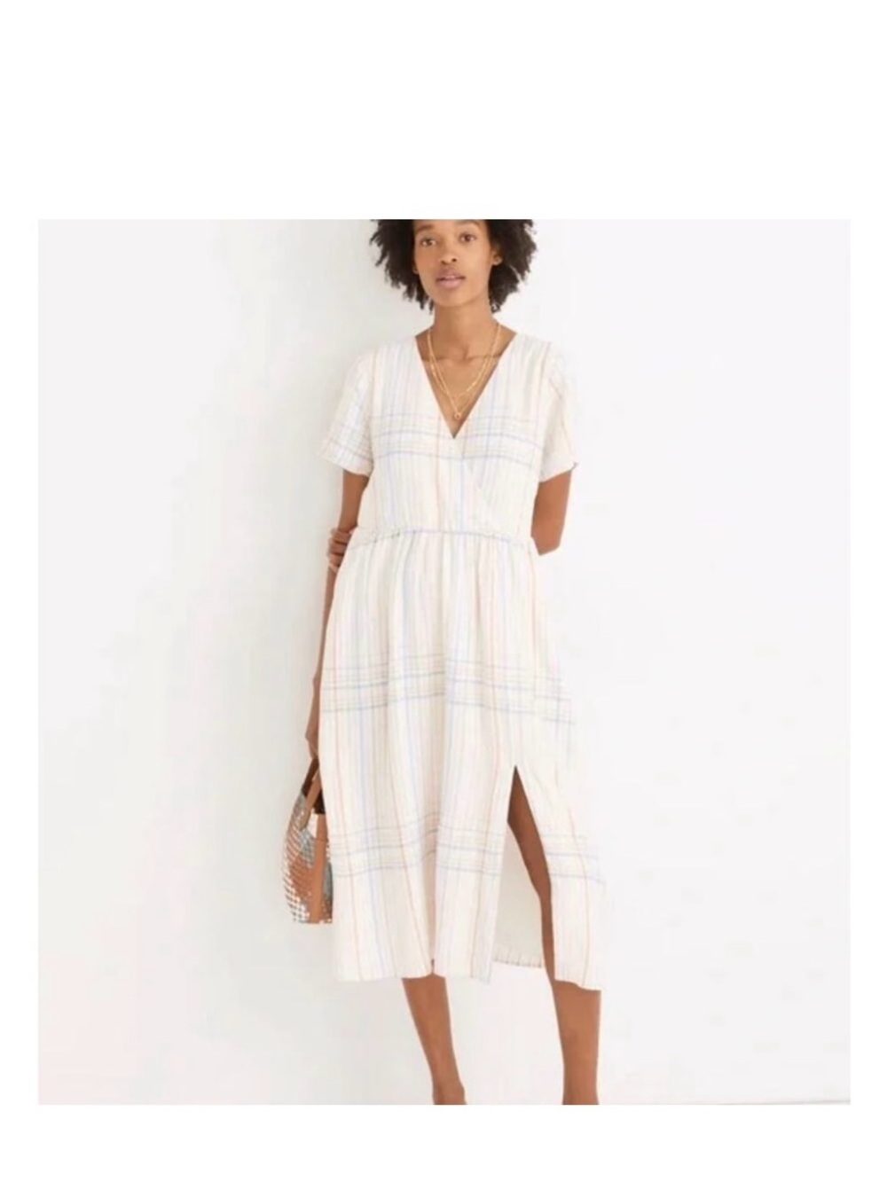 🌥️ Madewell Linen/Cotton Mix Midi Pastel Prairie Stripe Dress 🌥️